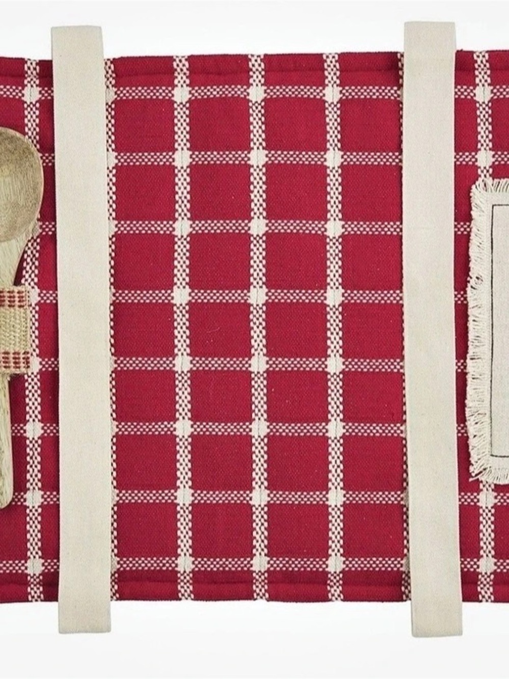 NWT Mud Pie Homemade Red Plaid Casserole Carrier Spoon Set & White Plaid Kitchen